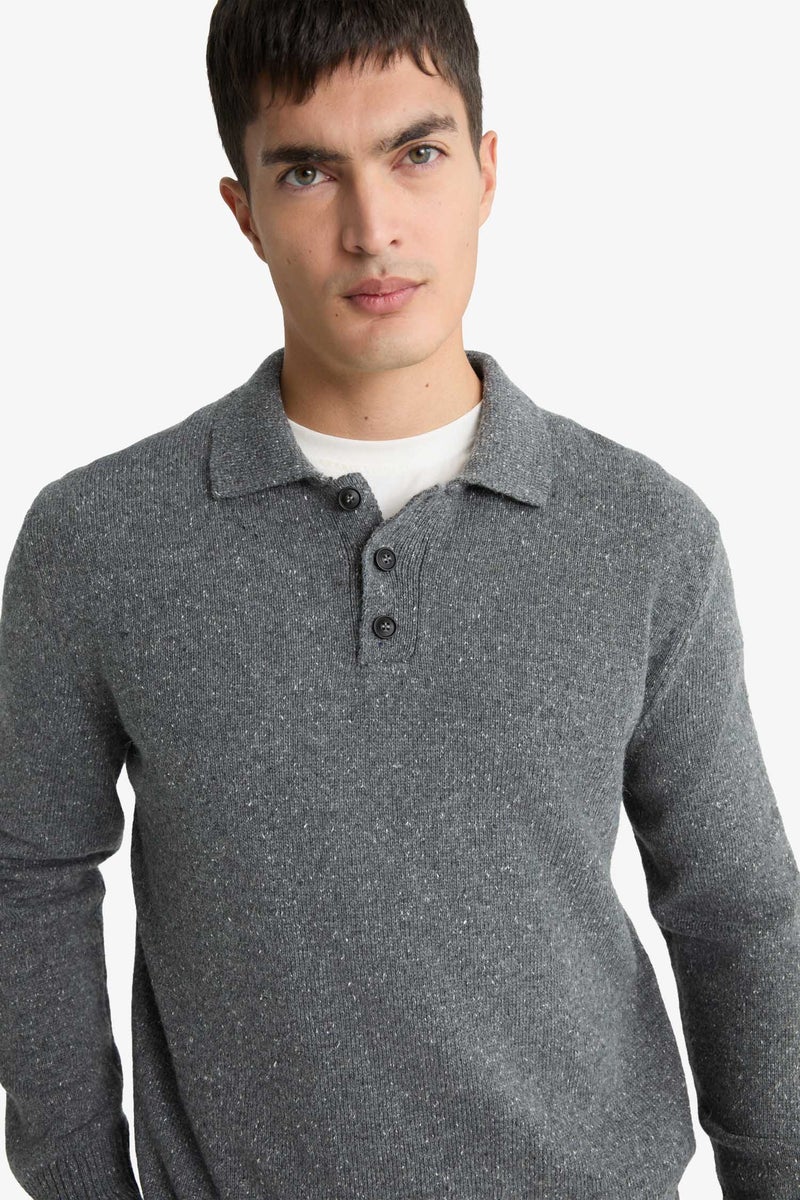 DeFacto Grey Man Standard Fit Polo Collar Knitwear Pullover Casual - Image 4